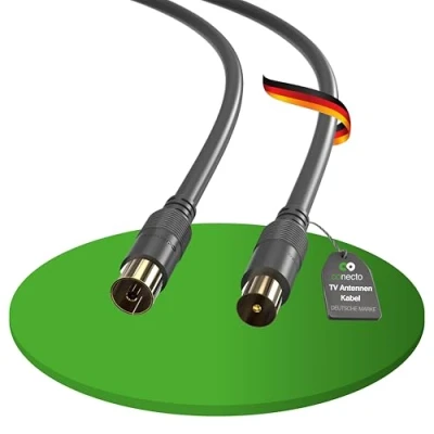 Image of conecto Antenna Cable SAT Coaxial Satellite TV 2.00 m Double Shielded IEC Male to Female for HDTV, Receiver, Satelite, DAB, Radio, Black