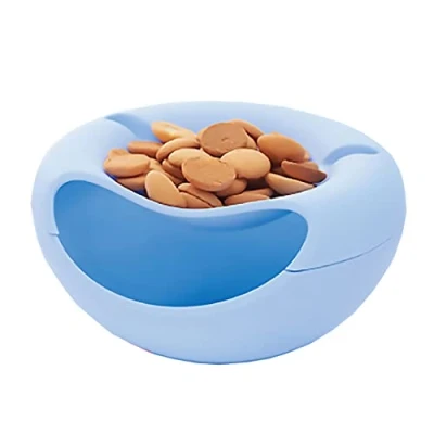 Image of Lazy Snack Bowl, Double Layer Storage Box Bowl with Phone Holder, Pistachios Snacks Fruit Plate Dish Holder Shell for TV (blue)