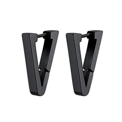 Image of GoldChic Jewelry Mens Triangle Black Stud Earrings, Punk Ear Jewellery For Rockstar