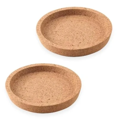 Image of Cork Deep Groove Round Circle Coasters 10cm Diameter 365+ Replacements Hot or Cold Drink Holder Tabletop Surface Protector 2 Pack