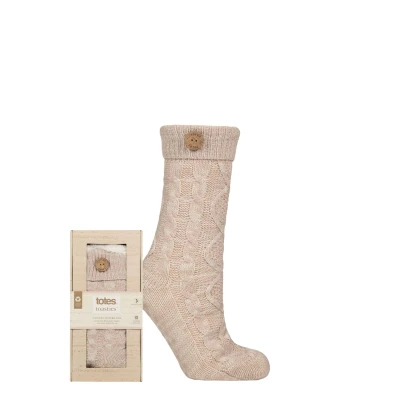 Image of Women&#039;s 1 Pair Totes Cable Knit Slipper Socks Biscuit 4 8