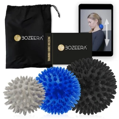 Image of [Spikey Massage Ball Set] 3 x Spiky Balls 6,7 &amp; 9 CM Spikey Hard and 2X Medium, Includes Free Video Instructions, Booklet Bag Premium Set
