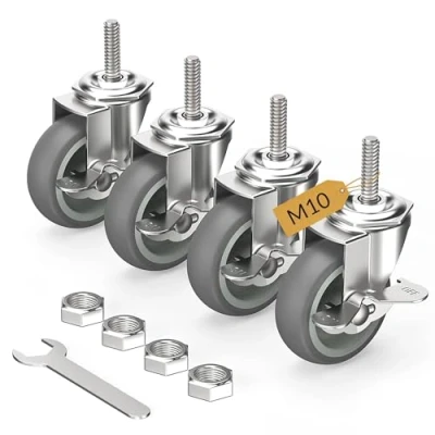 Image of HOLKIE Castor Wheels 75mm with Brakes Stem Castors Set of 4 Heavy Duty, M10 x 1.5 30mm (Stem Diameter 10mm, Length 30mm) Threaded Caster Locking Swivel Trolley Furniture Casters Grey