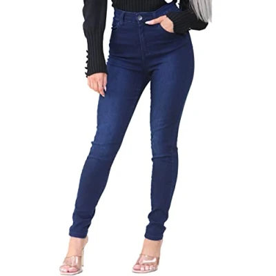Image of BRAND KRUZE Womens High Waisted Skinny Jean Stretch Flex Denim Jeans Pants KZL110 Dark Blue 16