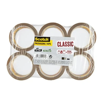 Image of Scotch Packaging Tape, Pack of 6 Classic Brown Packing Tape Rolls, Ideal for sealing boxes and parcels