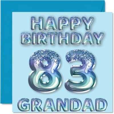 Image of 83rd Birthday Card for Grandad Blue Glitter Party Balloons Happy Cards 83 Year Old from Grandson Granddaughter, 145mm x Bday Greeting Gift