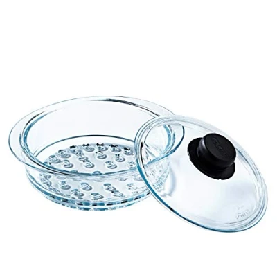 Image of Pyrex® Steamer basket + lid for healthy and tasty cooking. Made in France