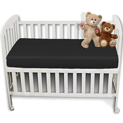 Image of 2 x AmigoZone Pollyotton Cot Bed Fitted Sheet (Black, (70 140cm))