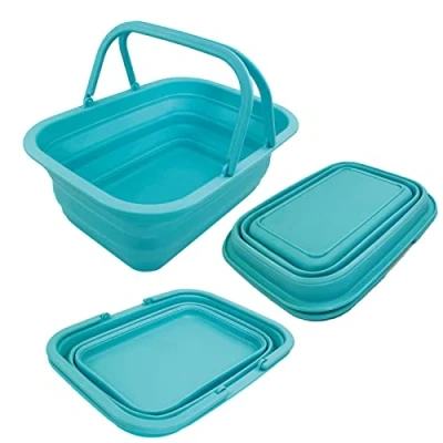 Image of SAMMART 9.2L Collapsible Tub with Handle Portable Outdoor Picnic Basket/Crater Foldable Shopping Bag Space Saving Storage Container… (Jade)