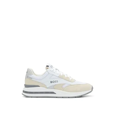 Image of Boss Mens Kurt Runn Trainers White Suede Size UK 6