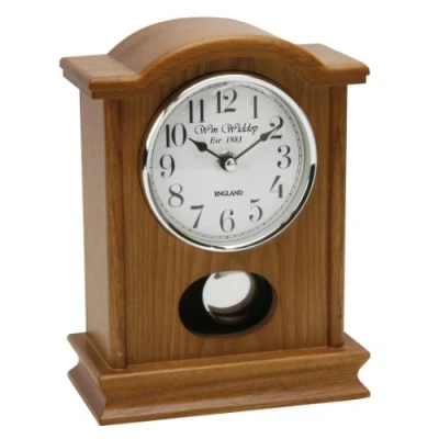 Image of Oak Finished Wooden Mantel Clock Arched Top with Pendulum