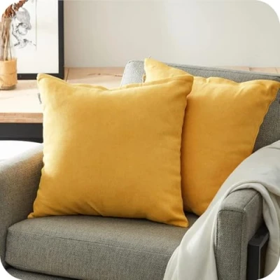Image of Topfinel Mustard Yellow Cushion Covers 45cm x Chenille Spring Pillow Cover Soft Square Plain Decorative 18x18 Inches Throw Pillowcases for Sofa Bed Bedroom livingroomSet of 2