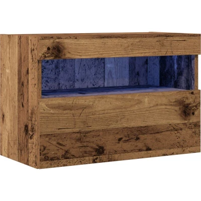 Image of vidaXL TV Wall Cabinet with LED Lights Old Wood 60x30x40 cm
