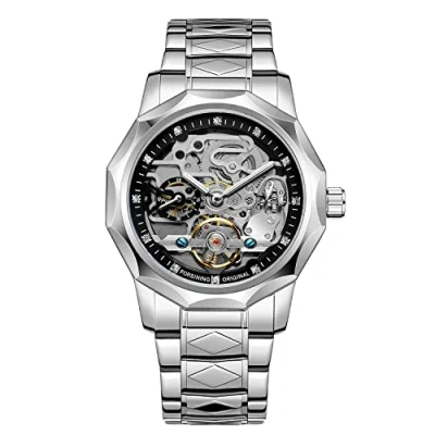 Image of Tourbillon Design Men&#039;s Analog Automatic Stainless Steel Wrist Watch Mechanical Skeleton Male Clock (8240 silver Black)