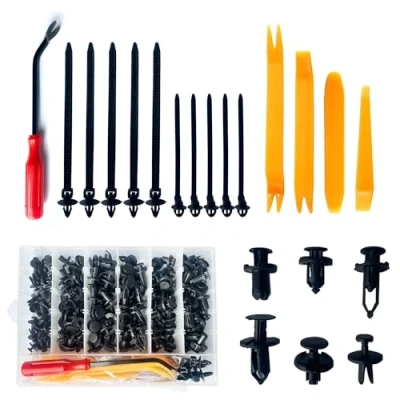 Image of 165 Pcs Car Body Trim Clips Rivets Fasteners 6 Types Plastic Mounting Set Bumper Retainer Fixing with Fastener Remover Tools and Panel Removal Pry Tool 10 Cable Ties