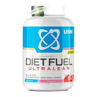 Image of USN Diet Fuel Ultralean Meal Replacement Shake Powder, Strawberry Flavour 2.5kg, High Protein Powdered Drink Mix, Low Calorie &amp; Weight Control 25g