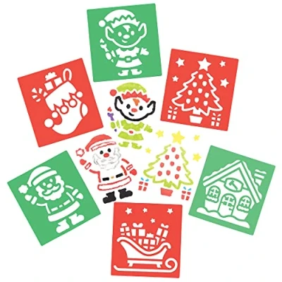 Image of Baker Ross Santa&#039;s Workshop Stencils Pack of 8, Christmas Craft Supplies (FE885)