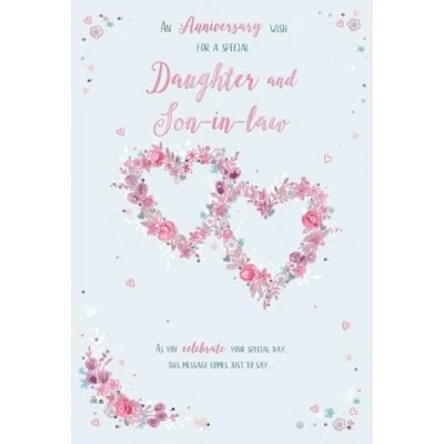 Image of ICG Special Daughter and Son in Law Anniversary Card Floral Love Hearts Embossed with Foil Details