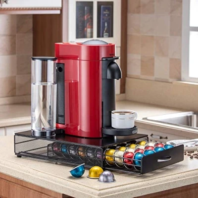 Image of FlagShip Coffee Pod Holder Stand Revolving Capsules Storage Rack for Nespresso Vertuoline (40 Pods Iron Drawer)