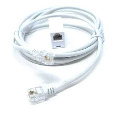 Image of DRUT 2m RJ11 to ADSL 2+ Male Cable with Female Coupler, BT Telephone, Broadband, Modem Extension Lead, Gold Plated Connectors White 6.5ft