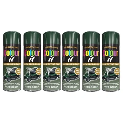 Image of YSAMAX NATO Green Matt Finish Spray Paint, Military Inspired Designs, Uniform Finish, Quick Drying Formula, Ideal For Both Interior And Exterior Use, 250ML, (6PCS)