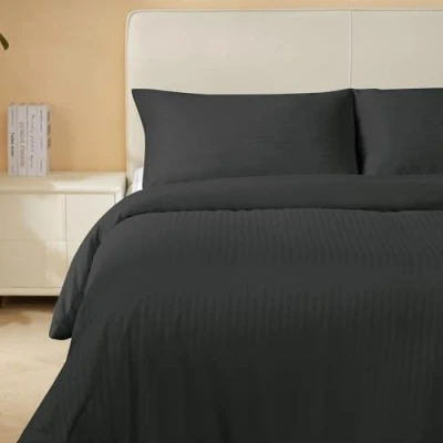 Image of Good Nite King Duvet Cover Polyester Striped Satin Set Sets with 2 Pillowcases Skin Friendly and Soft Machine Washable (Black, 230 * 220cm)