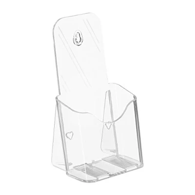 Image of Relaxdays Flyer Holder, DIN Long, 1 Slot, Stand &amp; Hang, Acrylic, Wall Display, Leaflet Stand, 20x11x8.5 cm, Transparent, 10027300