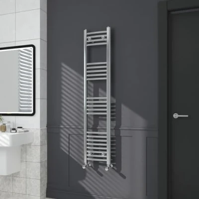 Image of Warmehaus Contemporary Curved Bathroom Heated Towel Rail Radiator Rad 1400 x 300mm Chrome