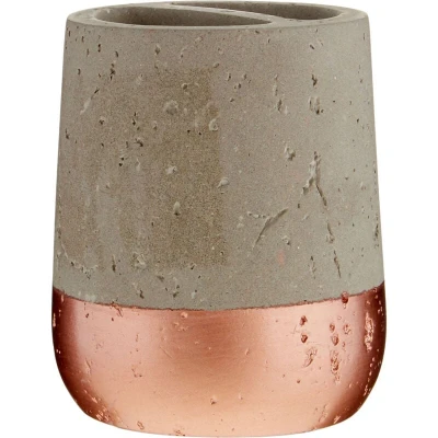 Image of Premier Housewares Neptune Toothbrush Holder, Concrete, Grey/Copper, 9 x 10 cm