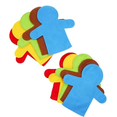 Image of Felt hand puppets to style &amp; decorate Pack of 10 in assorted colours