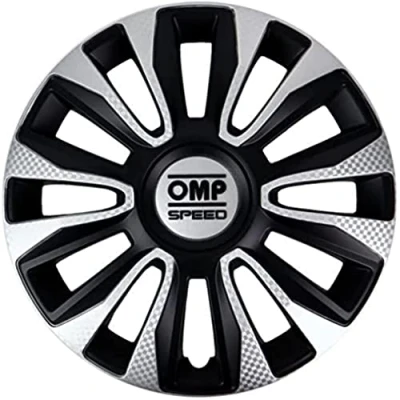 Image of OMP SPEED SET 4 HUBCAPS MAGNUM BLACK/SILVER/CARBON 14 INCHES