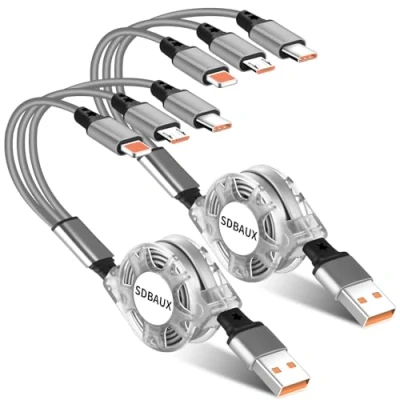 Image of 3A Multi Phone Charger Cable, [2 Pack/1M] 3 in 1 Retractable USB Charging Cable to iP/Micro USB/Type C Port Lead Cord, iP Compatible iP, Galaxy, Google, LG, Sony