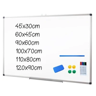 Image of XIWODE Magnetic Dry Erase Board, Wall Mounted Whiteboard, 120 x 90cm, Lightweight White Board Silver Aluminium Framed with Lacquered Steel Surface