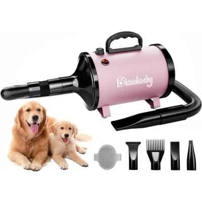 Image of Blanlody Dog Hair Dryer Blaster 3200W/4.5HP Pet Grooming Low Noise Temperature Heater with 5 Different Nozzles and Brush