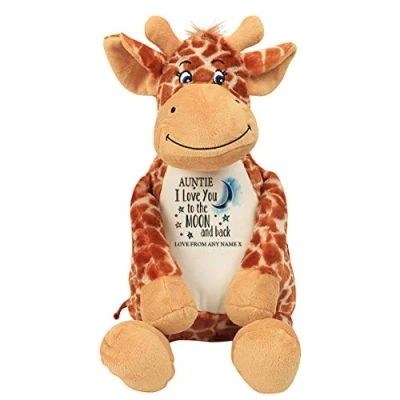Image of Personalised Mothers Day Auntie I love You To The Moon And Back Teddy Bear Soft toys Valentine Anniversary Secret Santa Birthday Present. (Giraffe)