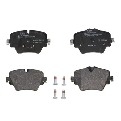 Image of 04465WAA02 Brake pad set DELPHI LP3182 prepared for wear indicator with anti squeak plate accessories BMW: X1, 5 Saloon, Touring