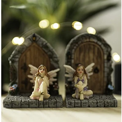 Image of Garden Mile® Magical Forest Set Of Both Fairy Secret Doors Pink And Purple Ornaments Scene Pixies Elf Majestic Decor