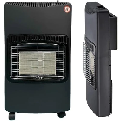 Image of Portable Gas Cabinet Heater Free Standing Calor Butane Fire Wheels Comes With Hose and Regulator 4.2kw Foldable Design Black