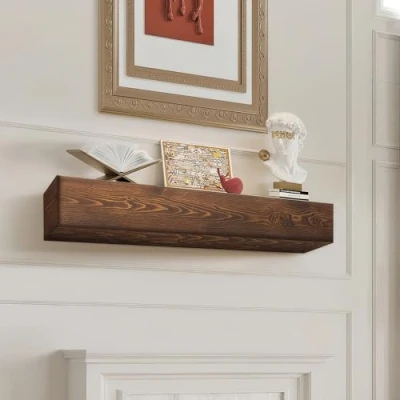 Image of VEVOR Fireplace Mantel, 60&quot; x 8&quot; 6&quot;, 50 lbs Weight Capacity, Natural Wood Mantel for Over Fireplace, Wall Mounted Floating Farmhouse Shelf, Handcrafted Decor, Brown