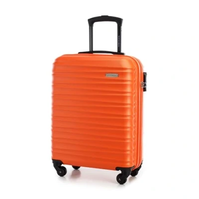 Image of WITTCHEN Travel Suitcase Carry On Cabin Luggage Hardshell Made of ABS with 4 Spinner Wheels Combination Lock Telescopic Handle Groove Line Size Orange
