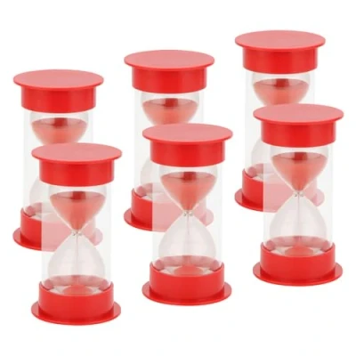 Image of KEILEOHO 6 PCS 5 Minute Large Red Sand timer, Plastic Sandglass Clock, Countdown Hourglass Timer for Home Office Kitchen Decoration