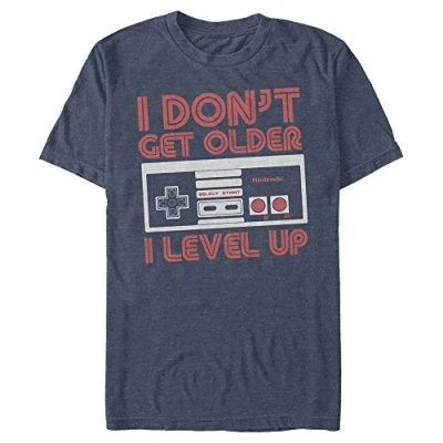 Image of Nintendo Men&#039;s NES Controller Get Older Level Up T Shirt, Navy Blue Heather, XXL