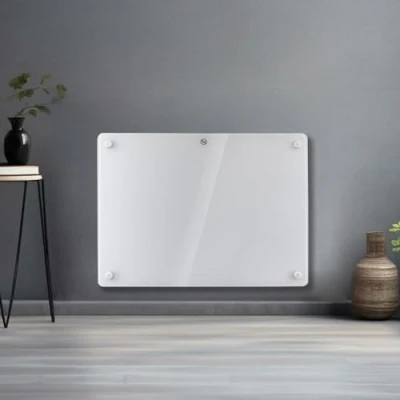 Image of Futura 1000W White Glass Electric Radiator Heaters for Home, Bathroom Safe Heater Setback Timer Lot 20 &amp; Advanced Thermostat Control Wall Mounted or Floor Standing Low Energy Panel