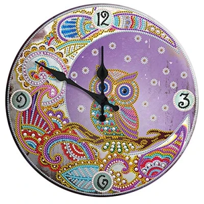 Image of LUSandy DIY 5D Diamond Painting Clock Kits for Adults Owl Partial Drill Special Shaped Metal Art Wall Crystal Rhinestone by Number Mosaic Crafts Home Decor