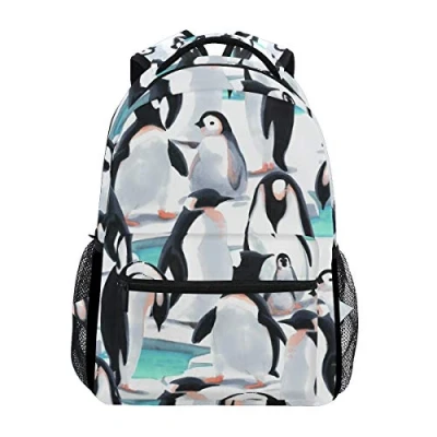 Image of Hunihuni Penguin Pattern Durable Backpack College School Book Shoulder Bag Daypack for Boys Girls Man Woman