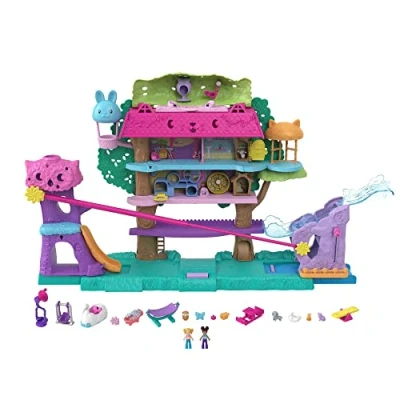 Image of Polly Pocket Doll House with 2 Micro Dolls and Accessories, Toy Car, Funriture 4 Pets, Expandable Pet Adventure House, Gifts for Kids​​, HJJ98