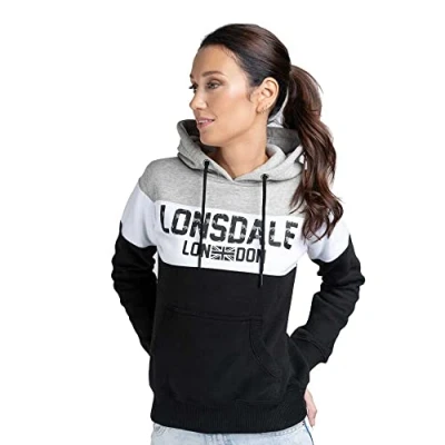 Image of Lonsdale Women&#039;s Sleeve Hooded Sweatshirt, Black, White, Marl Grey, XL