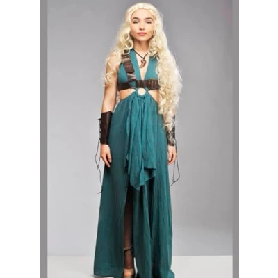 Image of Womens Deluxe Mother of Dragons Style Costume with Wig (Medium (UK 10 12))