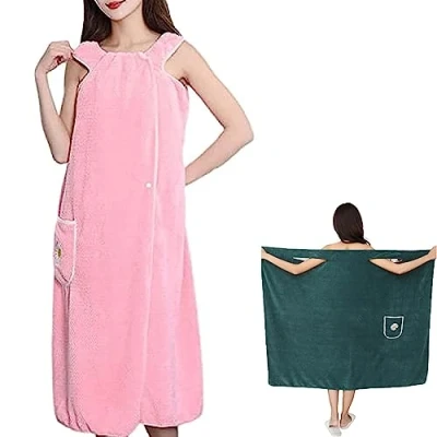 Image of Tseonmis 2023 Quick Dry Absorb Water Wearable Bathrobes, Bathrobes Shower Wrap Towel for Women (Pink,S: 88 145 lbs)
