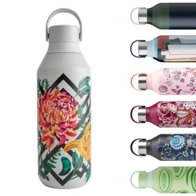 Image of Chilly&#039;s Series 2 Water Bottle Stainless Steel Thermal Bottles with Double Wall Vacuum, Soft Collar &amp; Carry Loop Woven Dahlia, 500ml